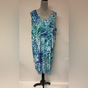 Susan Graver liquid knit dress SZ 1XP V-neck sleeveless pullover tired bottom